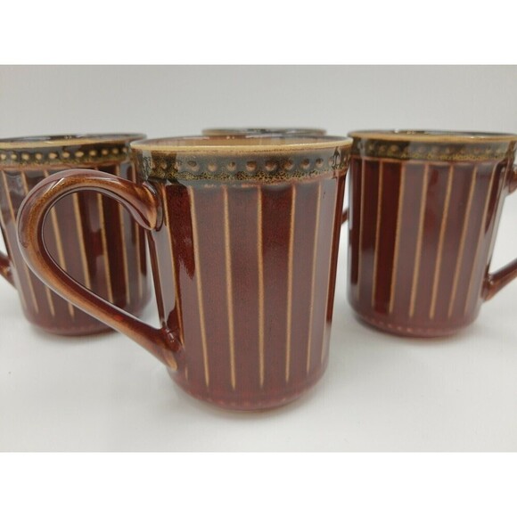 Gibson Elite Coffee Mugs Lot of 4 Rust Brown Reddish Green Trim - Picture 2 of 7